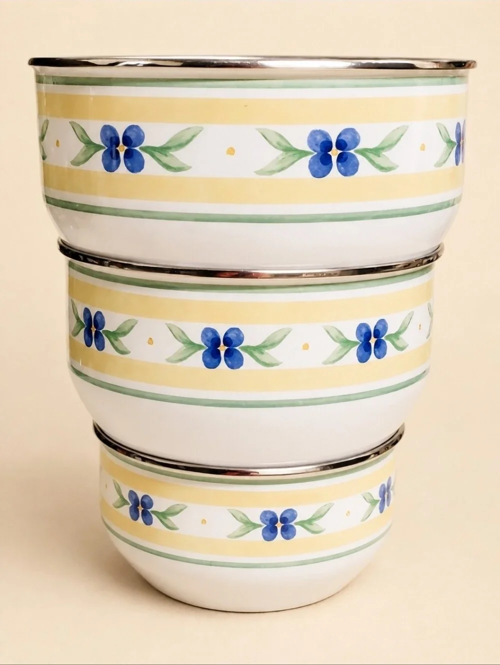 Pfaltzgraff Summer Breeze 3 Pc Nesting Metal Mixing Bowl Set Floral Vintage